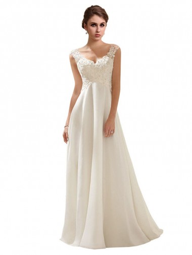 Low Back Soft Chiffon & Lace V-Neck Sweep Train Sleeveless Wedding Dress Southampton