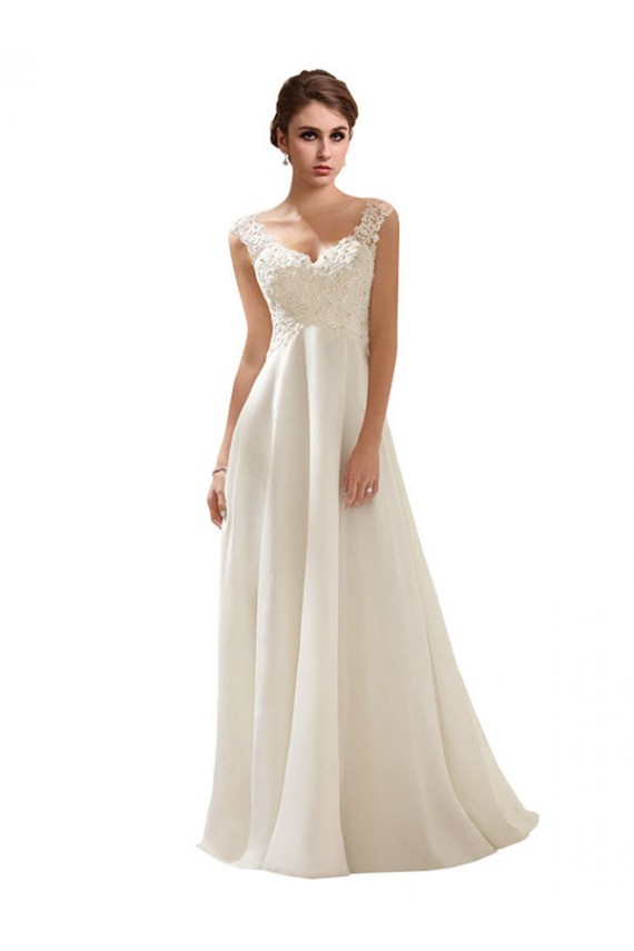 Low Back Soft Chiffon & Lace V-Neck Sweep Train Sleeveless Wedding Dress Southampton