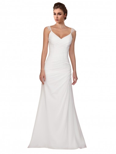 Soft Chiffon V-Neck Chapel Train Sleeveless Wedding Dress Southampton
