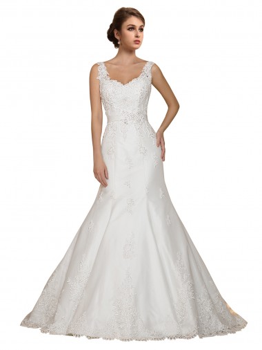 Lace V-Neck Chapel Train Cap Sleeves Wedding Dress Southampton