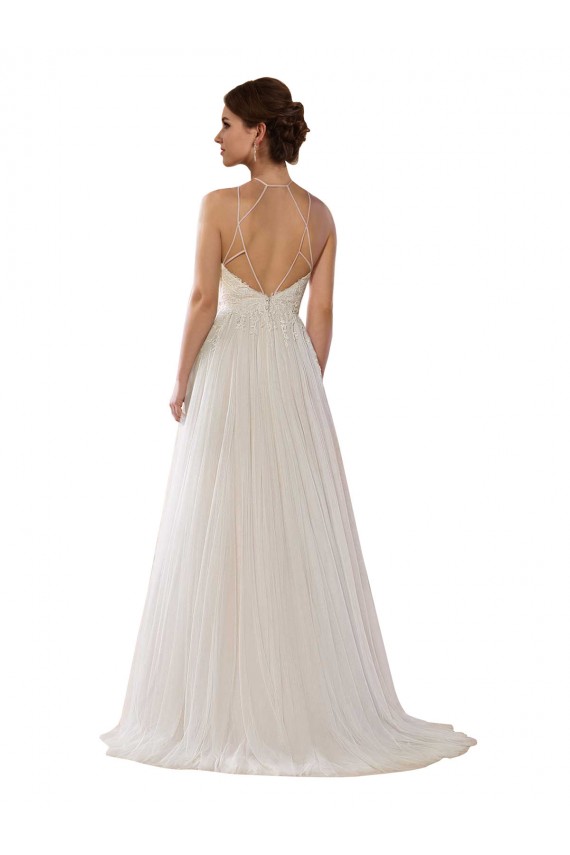 Tulle Illusion Neck Sweep Train Sleeveless Wedding Dress Southampton