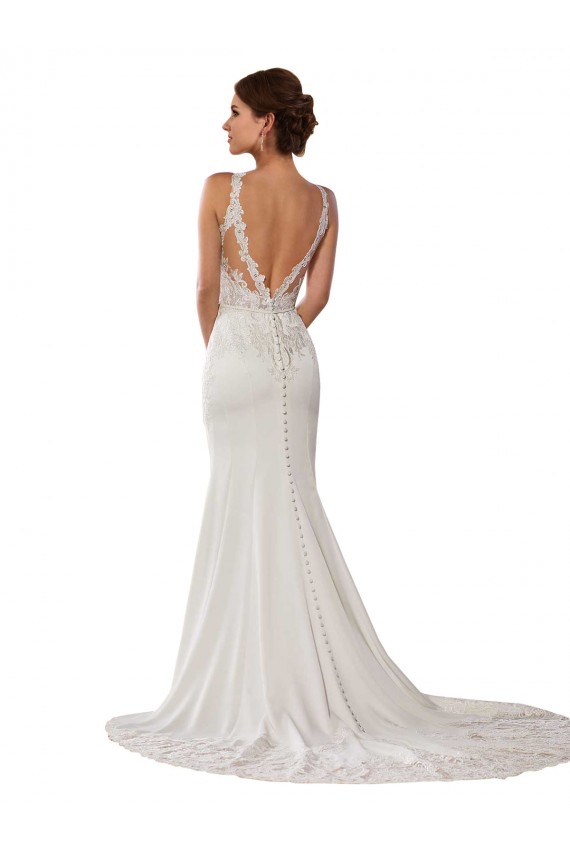 V-Back Lace High Neck Chapel Train Sleeveless Modern Wedding Dress Southampton