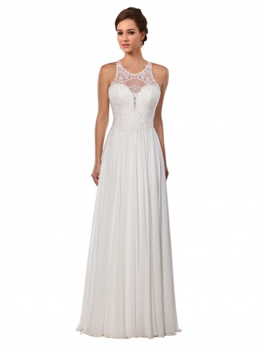 Soft Chiffon Illusion Neck Chapel Train Sleeveless Wedding Dress Southampton