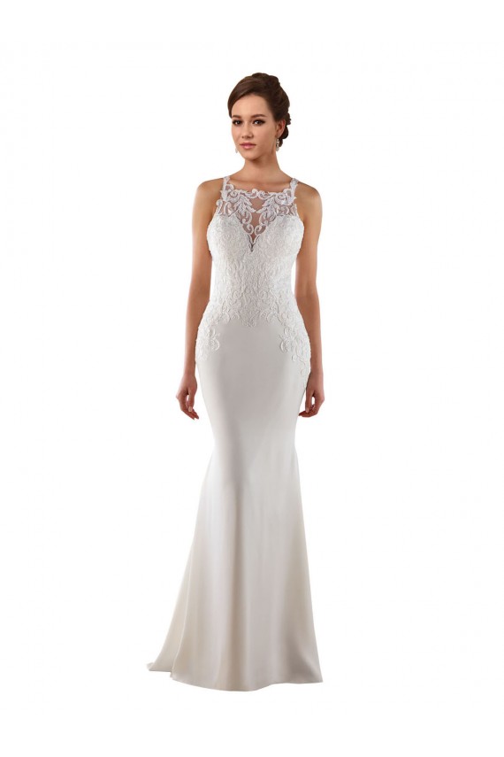 Lace & Stretch Crepe Sweetheart Sweep Train Sleeveless Modern Wedding Dress Southampton