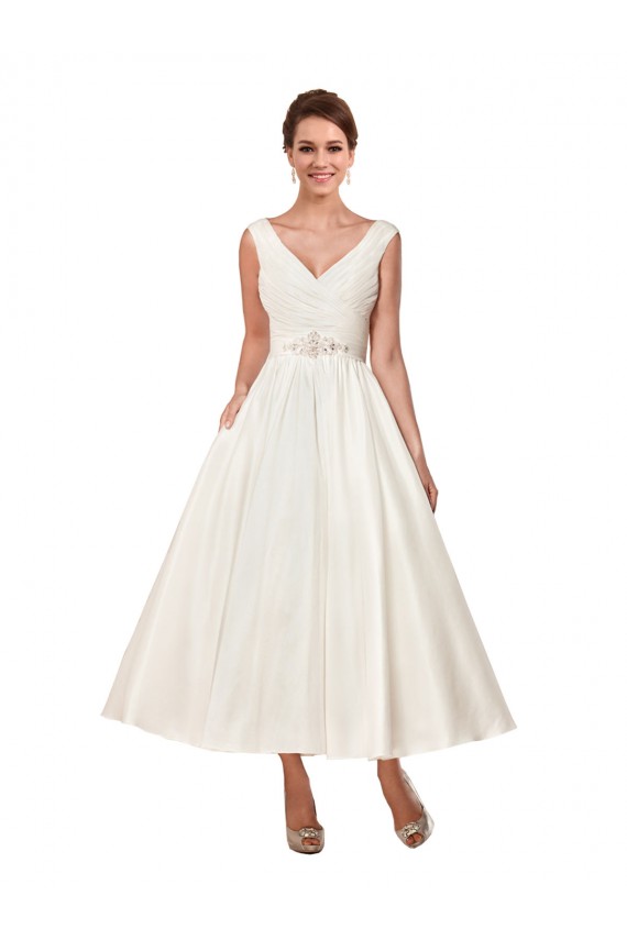 Satin V-Neck Ankle Length Sleeveless Wedding Dress Southampton