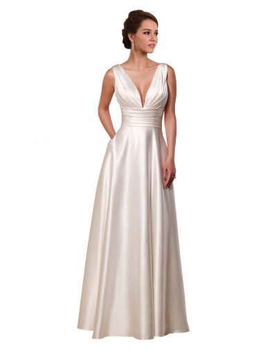 Satin V-Neck Chapel Train Sleeveless Wedding Gowns Southampton