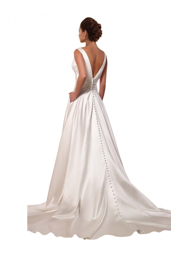 Satin V-Neck Chapel Train Sleeveless Wedding Gowns Southampton