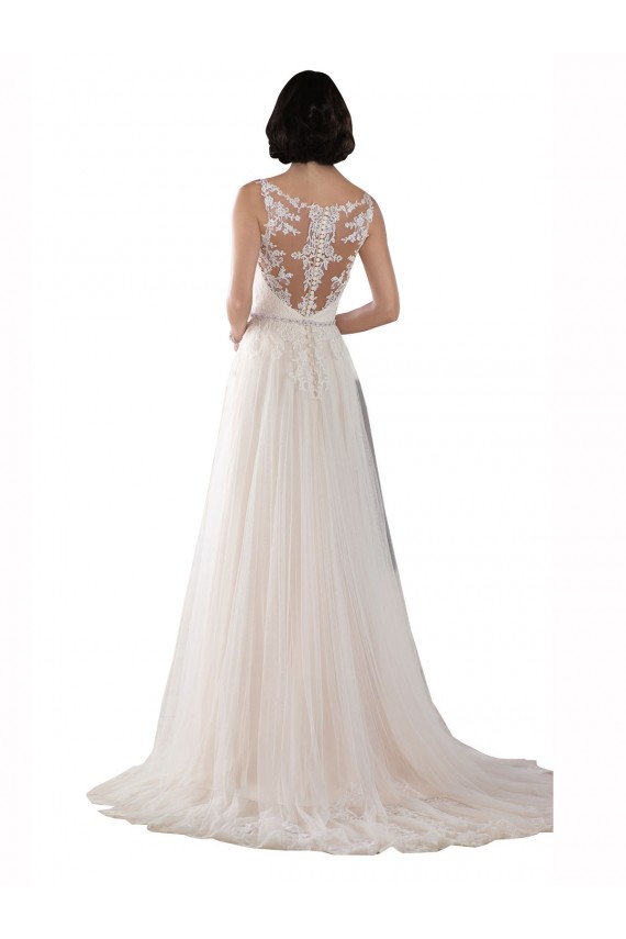 Tulle Illusion Neck Sweep Train Sleeveless Boho Wedding Dress Southampton