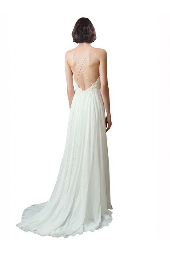 Soft Chiffon & Lace Spaghetti Straps Chapel Train Sleeveless Beach Wedding Dress Southampton