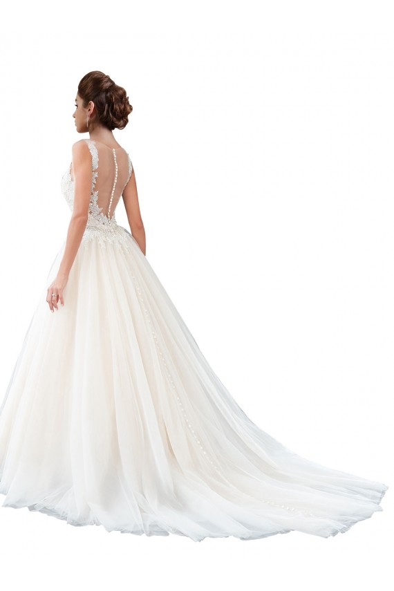 Tulle & Lace Illusion Neck Cathedral Train Sleeveless Beach Wedding Dress Southampton