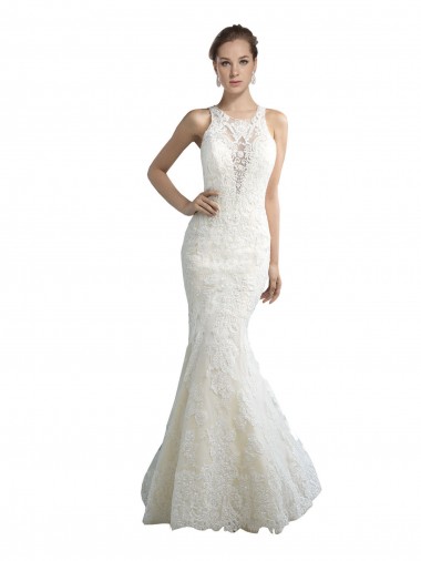 Tulle Illusion Neck Chapel Train Sleeveless Beach Wedding Dress Southampton