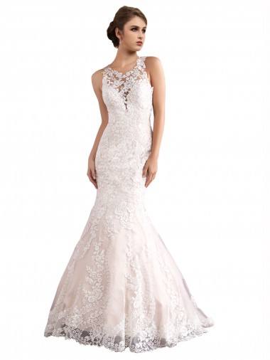 Tulle & Lace Illusion Neck Cathedral Train Sleeveless Wedding Dress Southampton