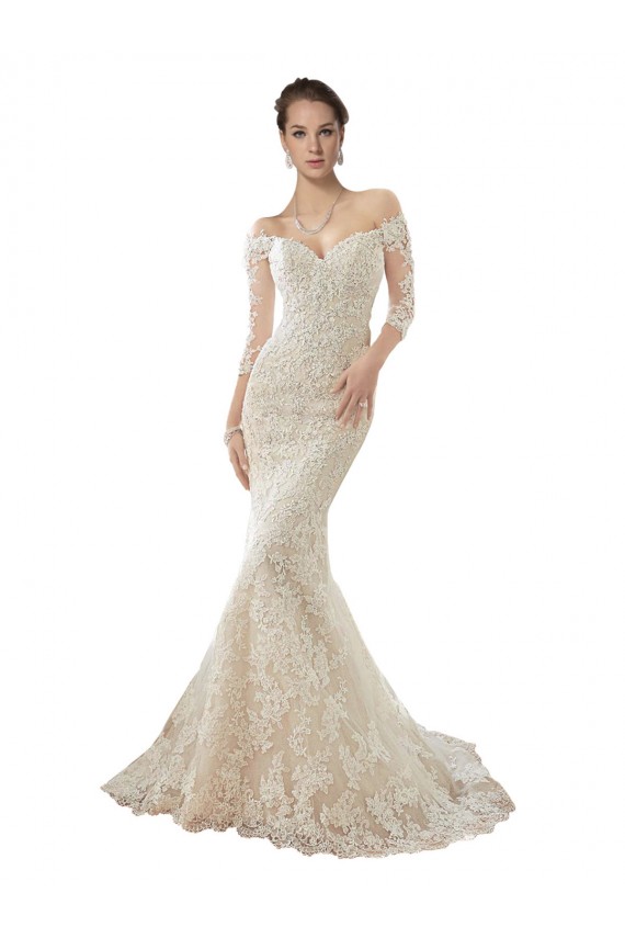 Tulle & Lace Off the Shoulder Chapel Train Long Sleeves Wedding Dress Southampton