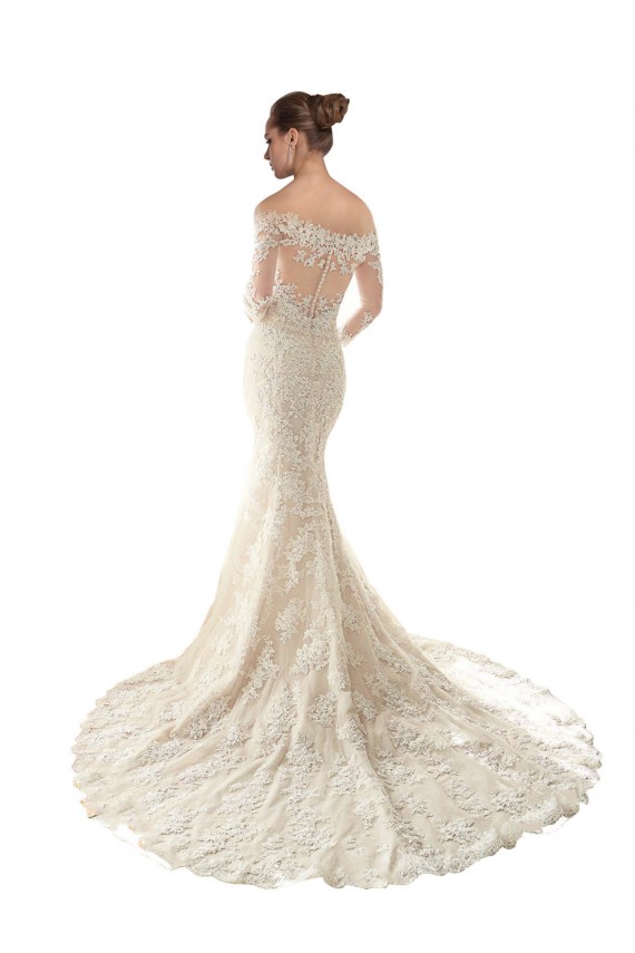 Tulle & Lace Off the Shoulder Chapel Train Long Sleeves Wedding Dress Southampton