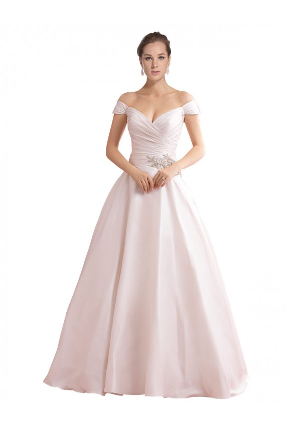 V-Back Satin Off the Shoulder Chapel Train Sleeveless Wedding Dresses Southampton