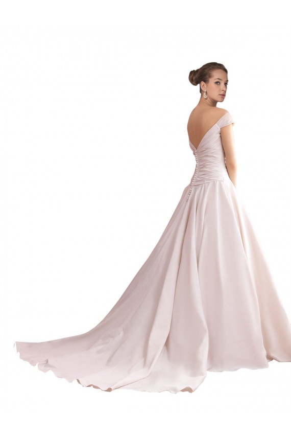 V-Back Satin Off the Shoulder Chapel Train Sleeveless Wedding Dresses Southampton