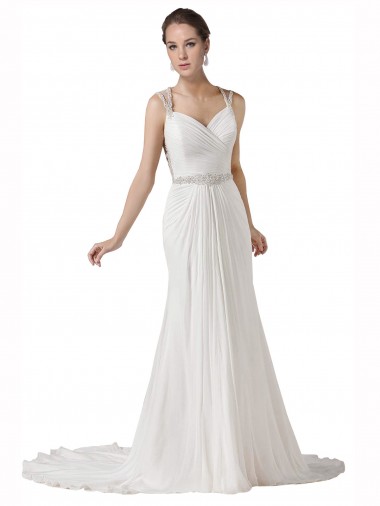 Soft Chiffon Sweetheart Chapel Train Sleeveless Beach Wedding Dress Southampton