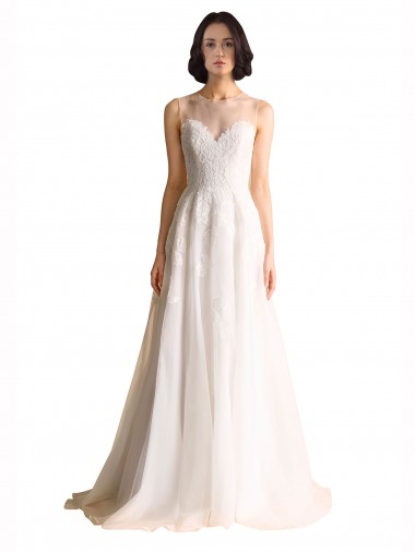 Tulle Illusion Neck Chapel Train Sleeveless Wedding Dress Southampton