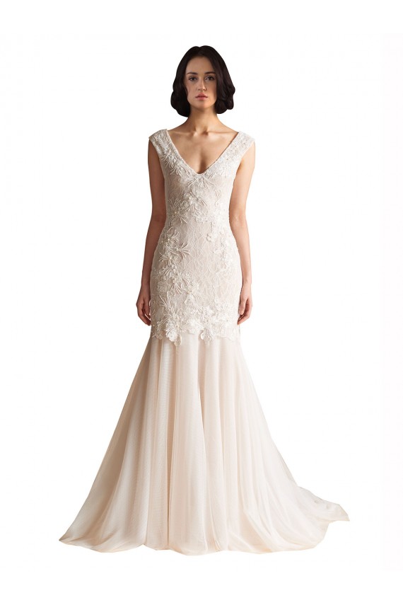 Low Back Tulle V-Neck Sweep Train Sleeveless Wedding Dress Southampton