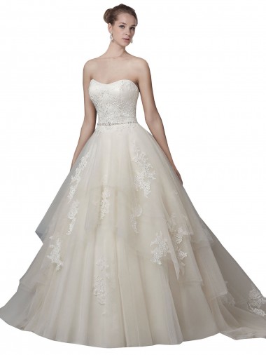 Low Back Tulle & Lace Scoop Neck Chapel Train Sleeveless Wedding Dress Southampton