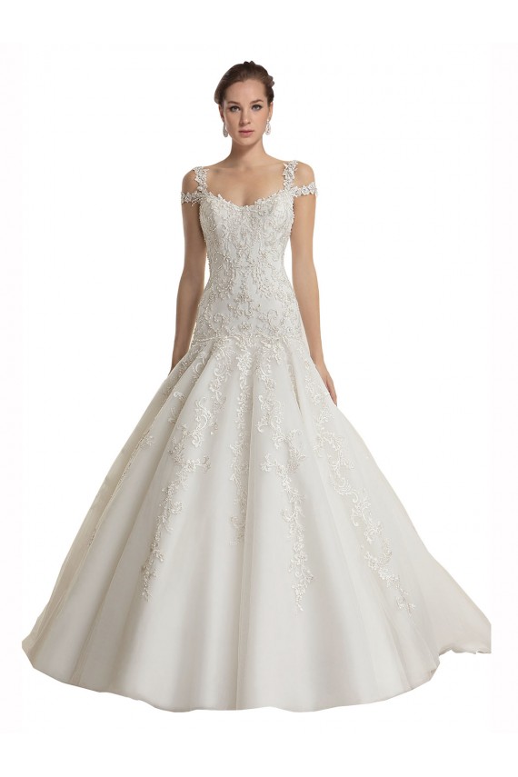 Tulle & Lace Off the Shoulder Sweep Train Sleeveless Wedding Dress Southampton