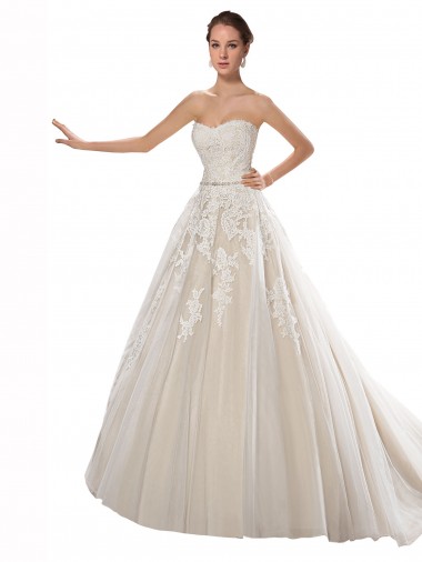 Tulle & Lace Strapless Chapel Train Sleeveless Wedding Dress Southampton