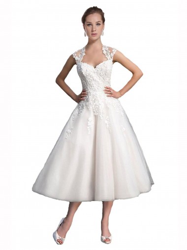 Tulle & Lace Sweetheart Tea Length Sleeveless Beach Wedding Dress Southampton