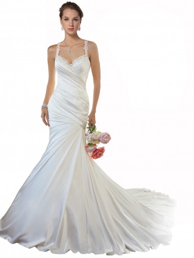 Satin Sweetheart Chapel Train Sleeveless Beach Wedding Gowns Southampton