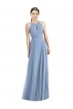 Dusty Blue Soft Chiffon Halter Neck Long Sleeveless Semi Formal Evening Dress / Bridesmaid Dress Southampton