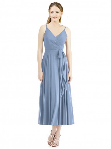 Soft Chiffon Spaghetti Straps Tea Length Sleeveless Bridesmaid Dress Southampton