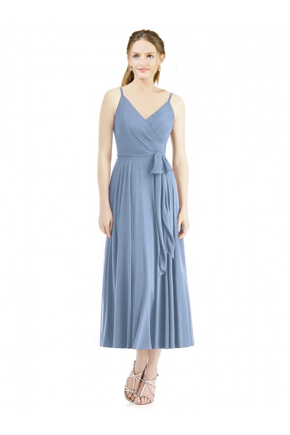 Soft Chiffon Spaghetti Straps Tea Length Sleeveless Bridesmaid Dress Southampton