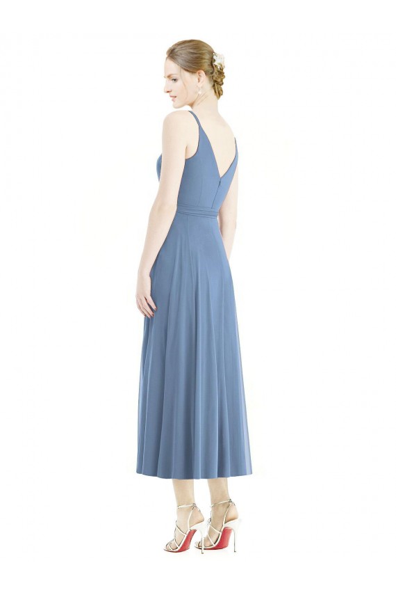 Soft Chiffon Spaghetti Straps Tea Length Sleeveless Bridesmaid Dress Southampton