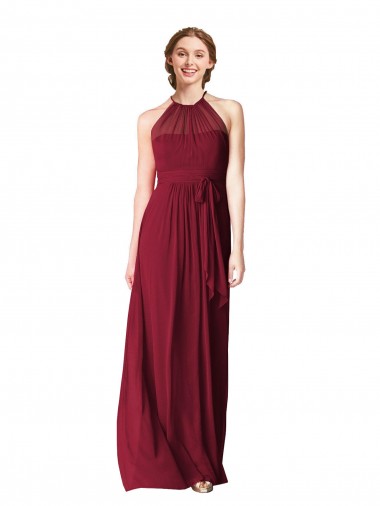 Burgundy Chiffon Halter Neck Long Sleeveless Evening Gowns / Bridesmaid Dresses Southampton