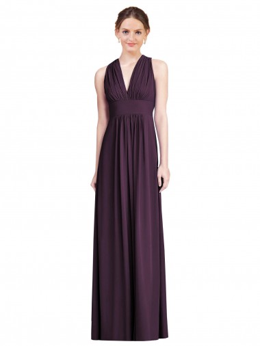 Grape Soft Chiffon V-Neck Long Sleeveless Bridesmaid Dress Southampton