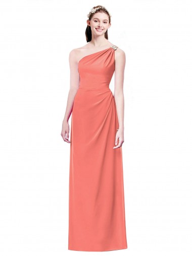Coral Soft Chiffon One Shoulder Long Sleeveless Bridesmaid Dress Southampton
