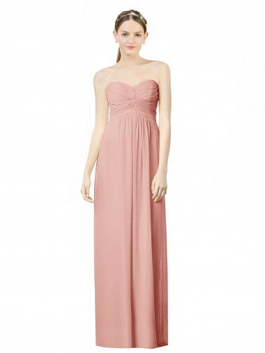 Bliss Pink Soft Chiffon Sweetheart Long Sleeveless Bridesmaid Dress Southampton