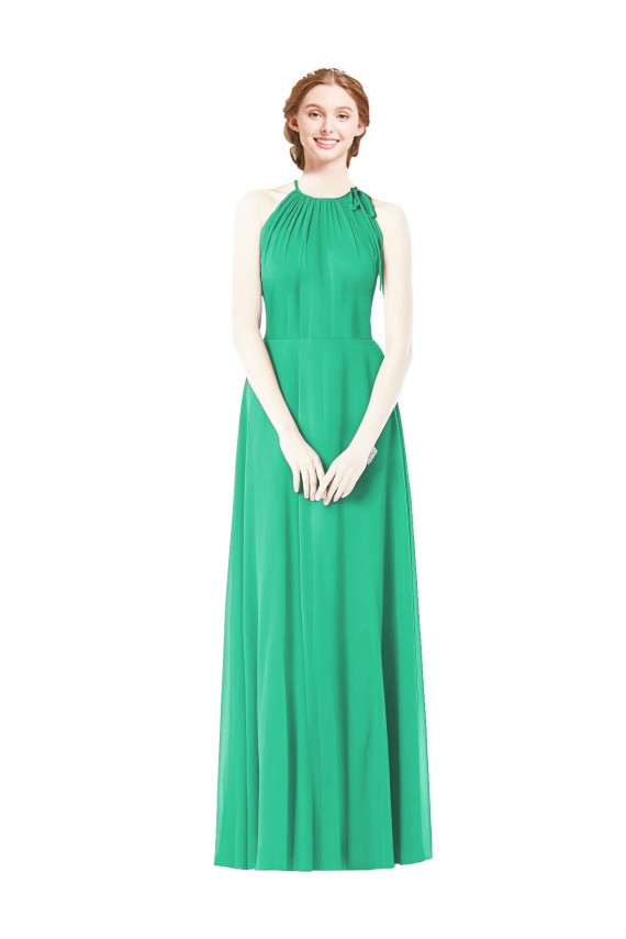 Emerald Green Soft Chiffon Halter Neck Long Sleeveless Bridesmaid Dress Southampton