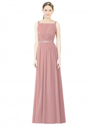 Dusty Pink Soft Chiffon High Neck Long Sleeveless Bridesmaid Dress Southampton