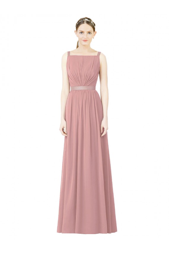 Dusty Pink Soft Chiffon High Neck Long Sleeveless Bridesmaid Dress Southampton