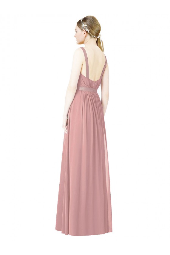 Dusty Pink Soft Chiffon High Neck Long Sleeveless Bridesmaid Dress Southampton