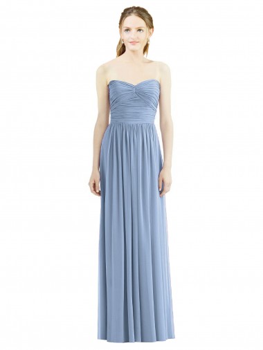 Dusty Blue Chiffon Sweetheart Long Sleeveless Bridesmaid Gowns Southampton