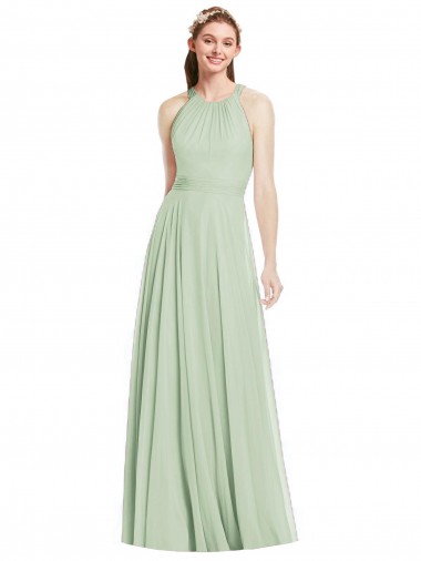 Sage Chiffon Halter Neck Long Sleeveless Bridesmaid Dress / Evening Dress Southampton