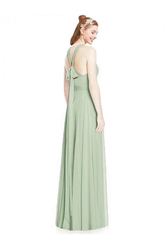 Sage Chiffon Halter Neck Long Sleeveless Bridesmaid Dress / Evening Dress Southampton