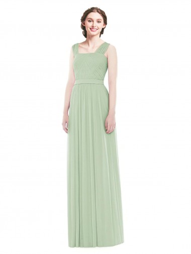 Sage Soft Chiffon Spaghetti Straps Long Sleeveless Bridal Party Dress Southampton