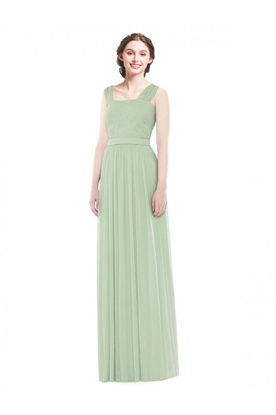Sage Soft Chiffon Spaghetti Straps Long Sleeveless Bridal Party Dress Southampton