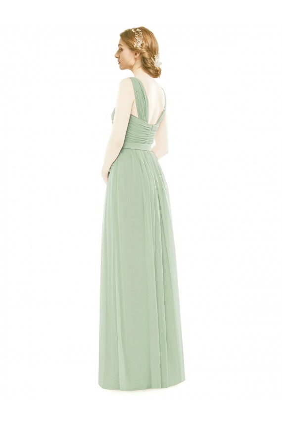 Sage Soft Chiffon Spaghetti Straps Long Sleeveless Bridal Party Dress Southampton