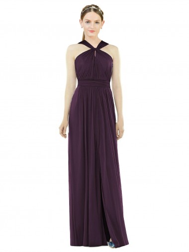 V-Back Soft Chiffon Halter Neck Long Sleeveless Semi Formal Evening Dress / Bridesmaid Dress Southampton