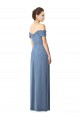 Dusty Blue Soft Chiffon Off the Shoulder Long Cap Sleeves Bridesmaid Dress Southampton
