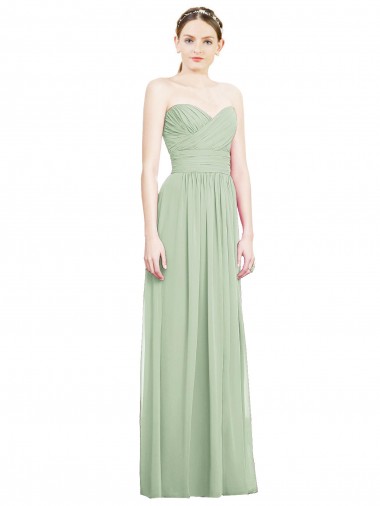 Open Back Sage Soft Chiffon Sweetheart Long Sleeveless Bridesmaid Dress Southampton
