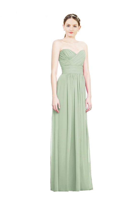 Open Back Sage Soft Chiffon Sweetheart Long Sleeveless Bridesmaid Dress Southampton